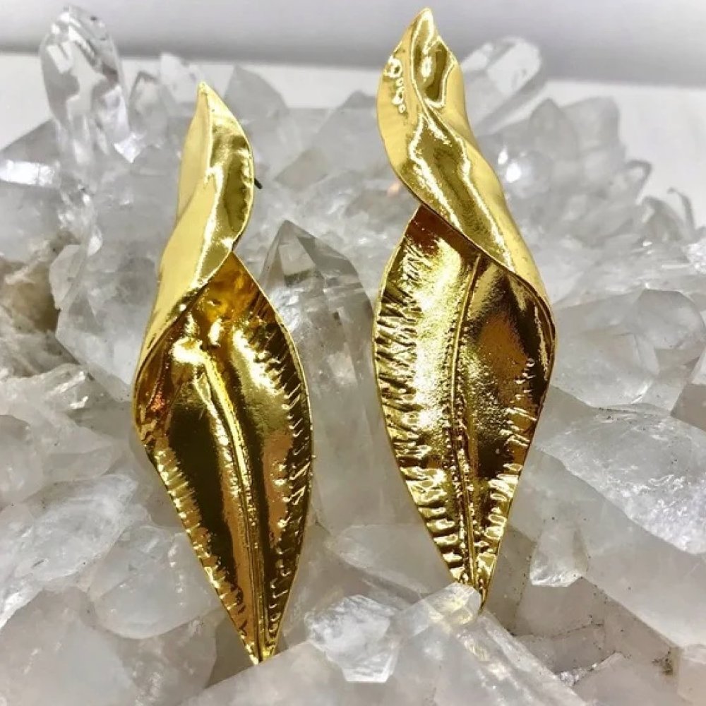 New Twisted Leaf Gold Earrings